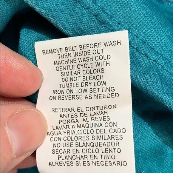 Lily Rose Womens Dress Lightweight Shadow Striped Belted Turquoise Teal Medium - Picture 9 of 9